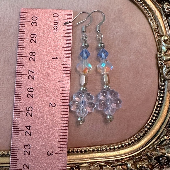 Handmade Earrings & Bracelet Set Floral Design Periwinkle Blue & Purple Flowers - Picture 6 of 11